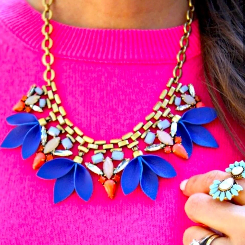 Stella & Dot | Gorgeous GOLD Cobalt Blue & Bright Orange Leather Melia N… - Picture 1 of 8